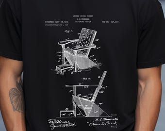 Krzesło Westport lub Adirondack z 1905 r. z US Patent Office. Prezent w postaci koszulki krzesło ogrodowe, meble ogrodowe, krzesło ogrodowe, wyposażenie zewnętrzne