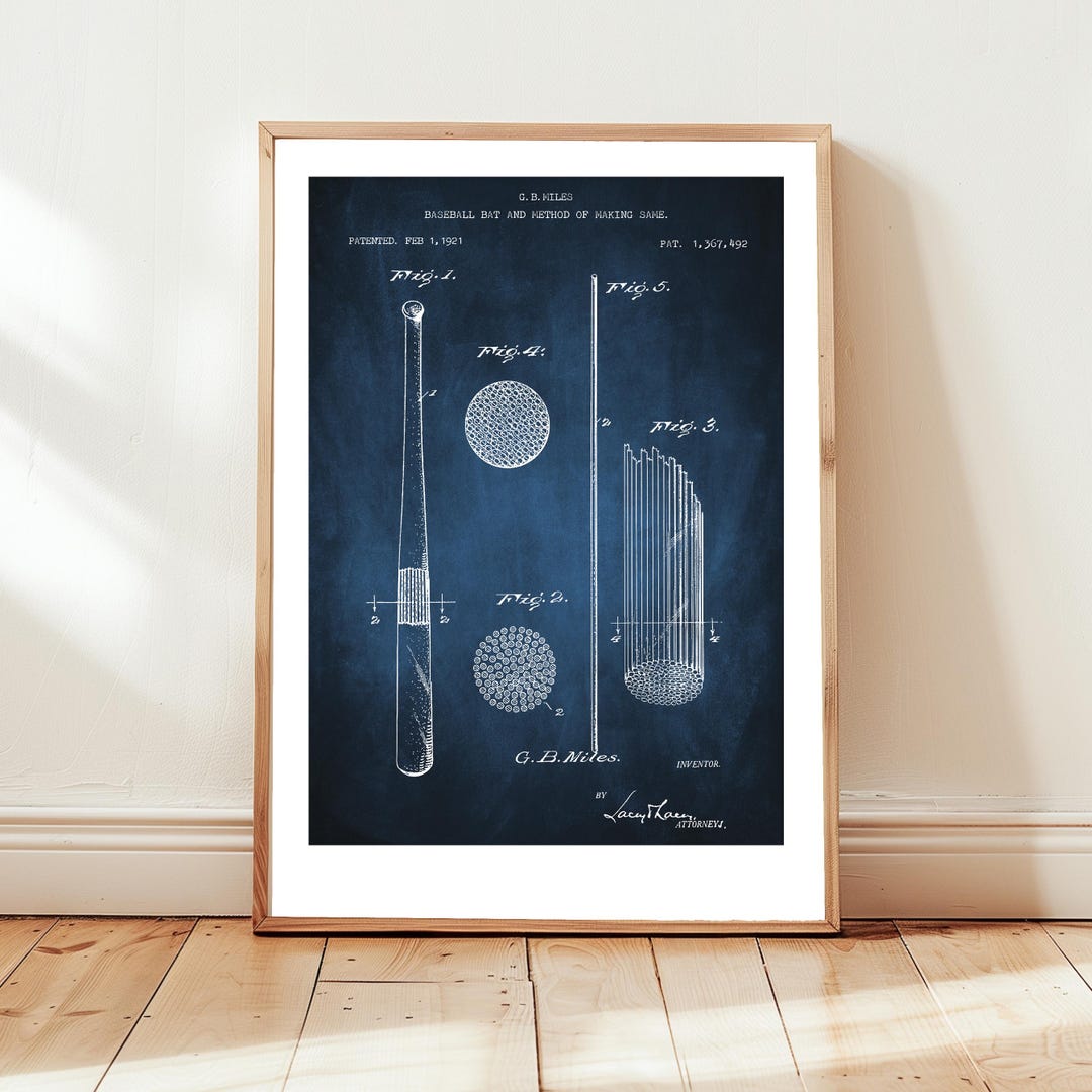 Baseball Bat Design From 1921 From US Patent Office. Poster Gift for ...