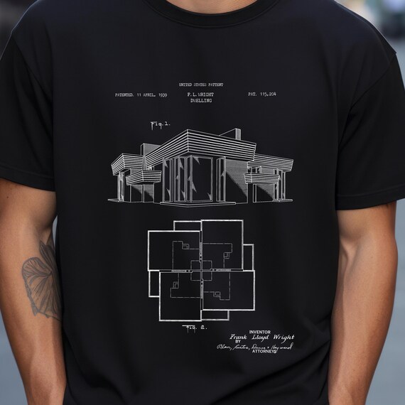 Frank Lloyd Wright House Design, Patent Drawing T-shirt | Made in