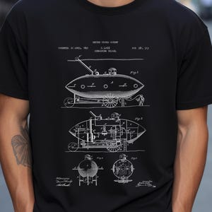 Vintage submarine vessel from 1897 from US Patent Office. T-shirt gift for submarine, submariner, navy naval, maritime, sailor, history