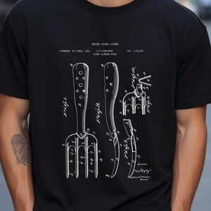 Hand garden fork from US Patent Office. T-shirt gift for gardener, gardening, horticulture, garden t-shirt, gardening tools, green fingers,