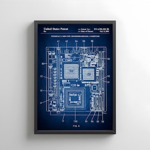 Free US post. Design of a computer motherboard  from US Patent Office. Poster gift for IT, computer engineer, computing, software, tech,