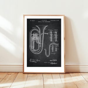 Antique Tuba from 1888 from US Patent Office. Poster gift for Tuba player, brass band, orchestra, music lover , musical instrument,
