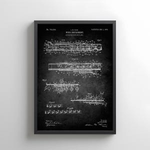 Vintage clarinet from 1903 from US Patent Office. Poster gift for clarinettist, clarinet player, woodwind, band, musical instrument