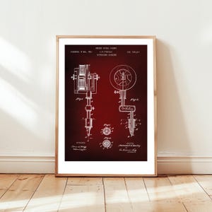 Old tattooing machine from 1891 from US Patent Office. Poster gift tattoo artist, tattooing, tattoo lover, steampunk, body art, history,