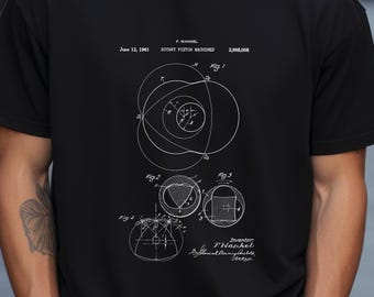 Motor de pistón rotativo Wankel / Camiseta, Ilustración original de la patente (Regalo para amantes de la automoción, Hecho en EE. UU., Algodón)