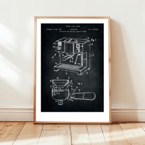 Espresso coffee making machine from US Patent Office. Poster gift for coffee lover drinker, caffeine, coffee wall art, kitchen