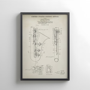 Selmer saxophone from 1939 from US Patent Office. Poster gift for a saxophone player, saxophonist, musician, jazz fan, music room wall art