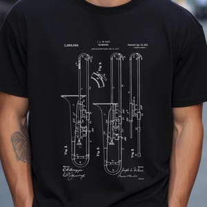 Vintage Trombone Patent Art Shirt, 1910 Historical Design | 100% US Cotton T-Shirt | Trombonist Gift, Brass Musician Apparel