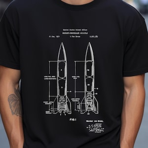 Wernher Von Braun, Rocket Powered Missile Design T-Shirt | Historic Patent Art Graphic | Aerospace Engineer Cotton Apparel