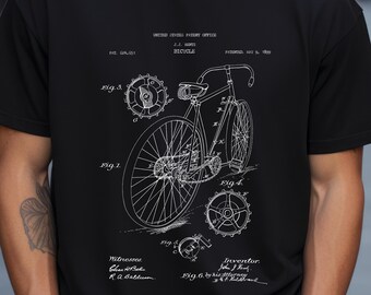 Antique bicycle design from 1899 from US Patent Office. T-shirt gift for bike rider, cyclist, cycling, steampunk, sport, history, bicycle,