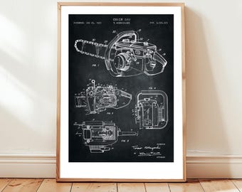 Design of a chainsaw from US Patent Office. Poster gift for lumberjack, logger, garage , DIY, handyman, logging, workshop wall art