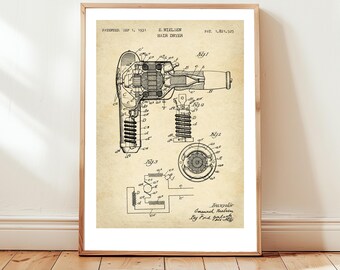 Vintage hair dryer design from US Patent Office. poster gift  hairdressing salon, hairdresser, beauty salon decor, barber, hair stylist