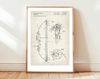 Design eines zusammengesetzten Bogens vom US Patentamt. Poster Geschenk für Bogenschießen, Bogenschütze, Bogenkunst, Bogenschießen Bogen, Sport