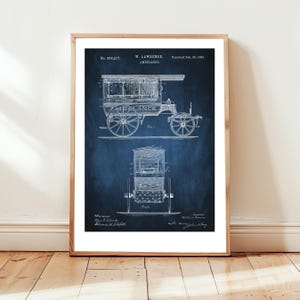 Old ambulance design from 1889 from US Patent Office. Poster gift paramedic, emergency, hospital, history, medical, doctor, nurse