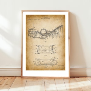 Vintage roller coaster design from 1898 from US Patent Office. Poster gift funfair, amusement park, ride, roller coaster wall art,