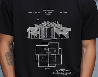 フランク・ロイド・ライトの住宅設計、特許図面Tシャツ｜アメリカ製