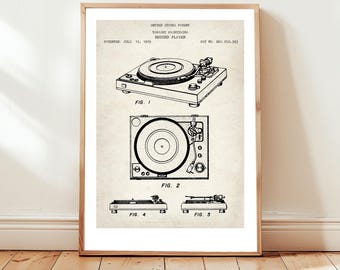 Turntable record player for Sansui from US Patent Office. Poster gift audiophile, music lover, retro record player, vinyl collector