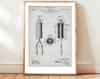Antique hair curling iron design from US Patent Office. Print gift hairdresser, hair salon, hair stylist, barber,beauty salon, decor
