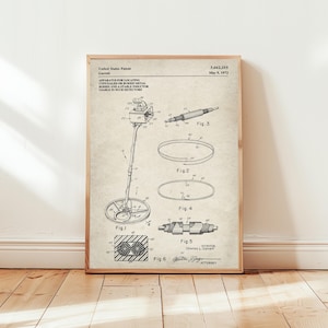 FREE US postage Metal detector design by  Garrett from 1972 from US Patent Office. Perfect gift for metal detectorists, treasure hunters