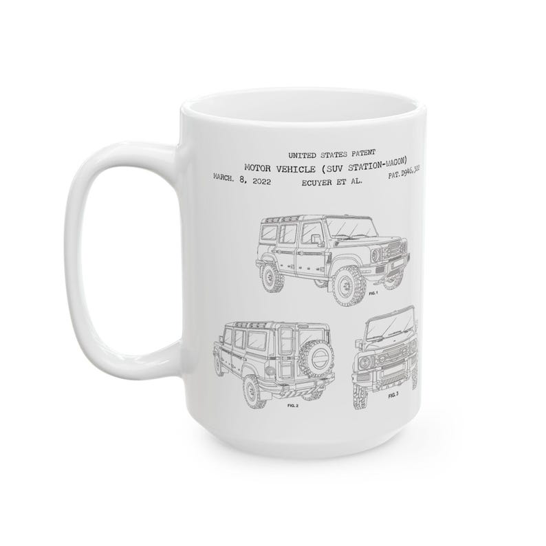 Design of Grenadier SUV by INEOS from US Patent office. Mug gift 4wd, off-roader, off roading, suv, sports utility vehicle, driver, auto image 4