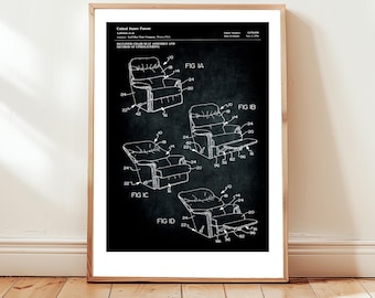 Well Known reclining chair design from US Patent Office. Poster gift recliner, armchair t-shirt, man cave decor, easy chair gift, lounger ,