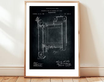 FREE US postage. Otis elevator design from 1880 from US Patent Office. Perfect gift for architect, lift engineer, building services