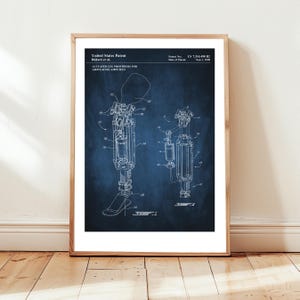 Prosthetic bionic leg design from US Patent Office. Poster gift prosthetics, orthopedics, bionic leg, anatomy, medical, surgeon, amputee,
