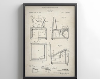 Diseño de silla de Pilates de la Oficina de Patentes de EE. UU. Póster de regalo para ejercicios de Pilates, mantenerse en forma, estudio de fitness, gimnasio en casa, esposa, yoga.