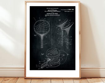 Design of padel racket from French patent office. Poster gift padel player, padel racquet, racket sports