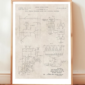 Concept d'ordinateur d'Alan Turing, déposé auprès de l'Office américain des brevets. Affiche idéale pour la décoration d'un bureau informatique, l'informatique et les ingénieurs informaticiens.