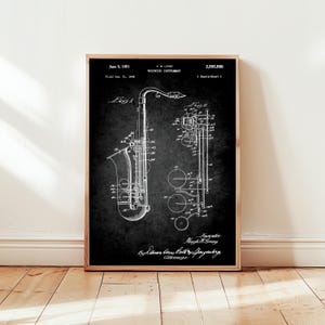 Tenorsaxophon Design von 1951 vom US Patent Office. Poster Geschenk für Saxophonspieler, Saxophonist, Jazz Fan, Musikliebhaber, Musiker, Sax