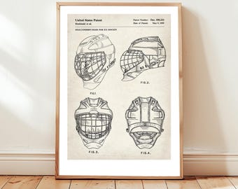 Ishockeymålvaktsmask från US Patent Office. Postergåva för målvakt, ishockeymålvakt, vintersport, ishockeyväggkonst