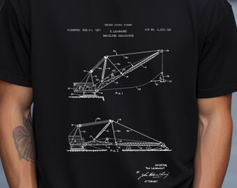 Dragline excavator design from US Patent Office. T-shirt gift construction engineer, earthmoving machinery, gift for him,