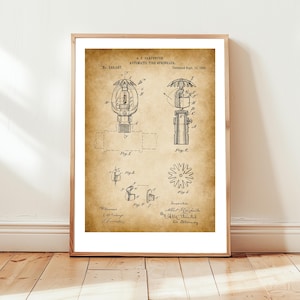 Arroseur automatique d'incendie de 1895 de l'Office des brevets des États-Unis. Cadeau parfait pour architecte, pompier, pompier, caserne de pompiers, art mural