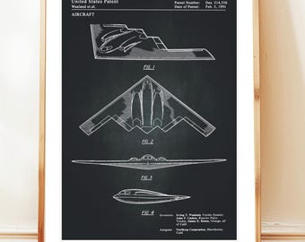 B2 stealth bomber design from US Patent Office. Poster gift pilot, air force, military , aeronautics, aeronautical engineer, US air force