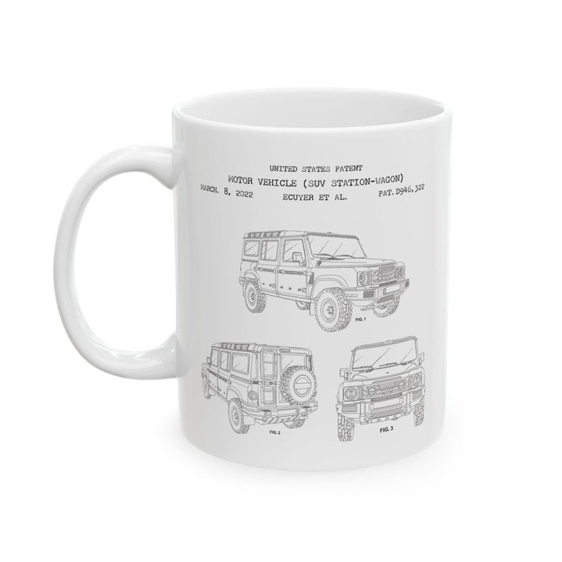Design of Grenadier SUV by INEOS from US Patent office. Mug gift 4wd, off-roader, off roading, suv, sports utility vehicle, driver, auto image 2