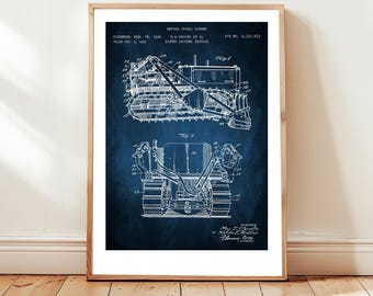 Bulldozer Design vom US Patentamt. Poster Geschenk Baustelle Maschinist, Maschinen, Erdbewegungsmaschine, Industriekunst,
