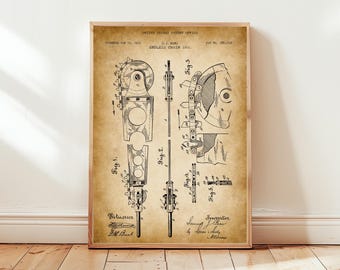 Antique endless chainsaw design from 1905 from US Patent Office. Poster chainsaw gift, DIY, lumber, lumberjack, handyman, power tool,