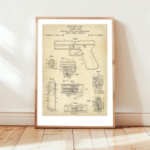 Pistol firearm patent design from the US Patent Office. Poster gift gun collector, firearms, gunsmith,  pistol, firearm owner,