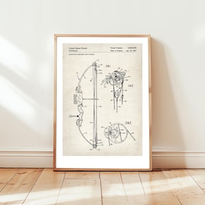 Design of compound archery bow from US Patent Office. Poster gift for archery, archer, archery wall art, archery bow, sport