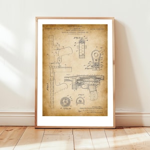 Thompson submachine gun or Tommy Gun from US Patent Office. Poster gift gunsmith, firearm collector, enthusiast, gun room decor