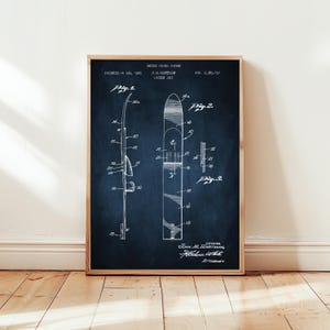 Water Ski design from 1945 from US Patent Office. Poster gift for water skier, water skiing, water sports lover, water skis gift,