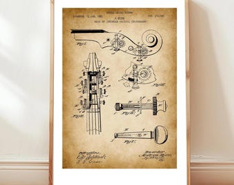 Testa per strumento musicale a corde dell'Ufficio brevetti degli Stati Uniti. Poster regalo per violinista, violoncellista, suonatore di violino, suonatore di violoncello, violista, musicista