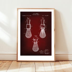 Shaving brush design from US Patent Office. Poster gift for barber, barbershop, mens gift, shaving, shave mans wall art, vintage