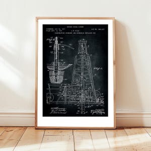 Oil drilling rig design from US Patent office. Poster gift oil worker, oil industry, petroleum engineer, energy , industrial,