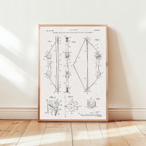Archery bow design from 1969 from US Patent Office. Poster gift for archer, archery, sport, bow and arrow, archery wall art, archers gift,