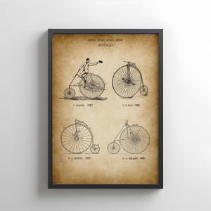 Selection of vintage bicycle designs from the US Patent Office. Poster gift for cyclist, cycling fan, bicycle, history, steampunk, old cycle