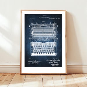 Máquina de escribir de 1896 de la Oficina de Patentes de EE. UU. Póster de regalo para escritor, periodista, camiseta de máquina de escribir, autor, secretaria, historia, steampunk,