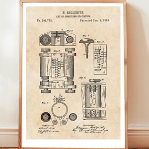 Original Computer, Hollerith 1889 Patent Schematic Poster, Restored Historic Print | Fine Art Paper | A4-A1